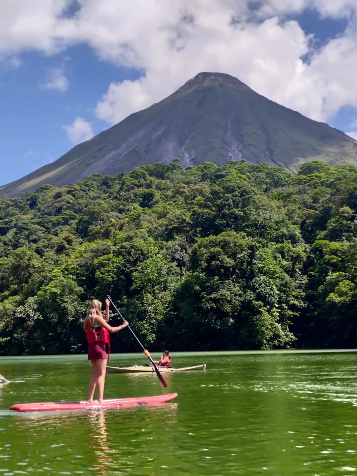 Paddleboarding with Arenal Volcano in the background